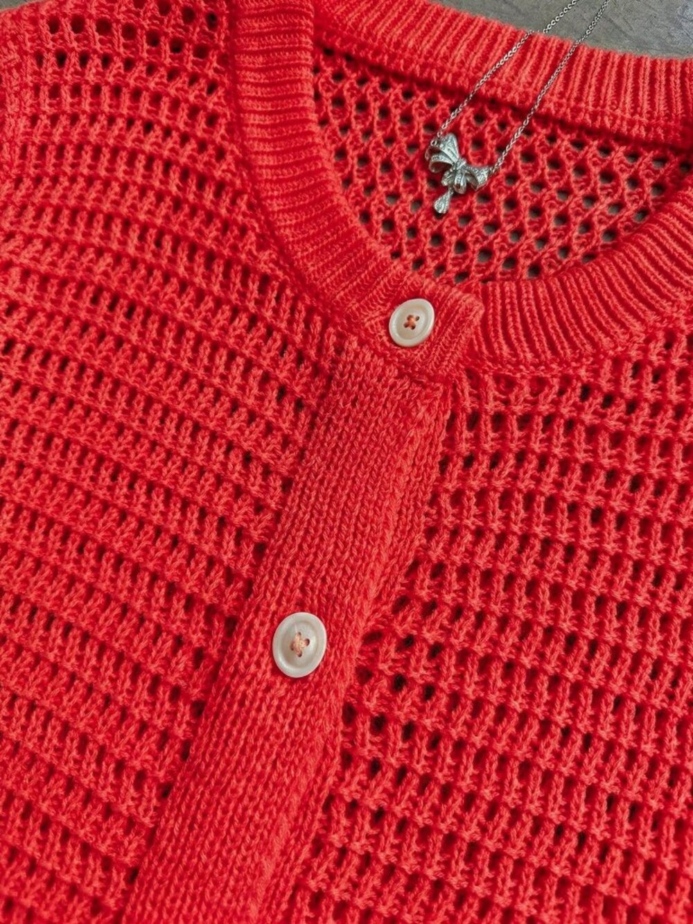 Bright Red Casual Women's button down knit cardigan - Picture 8 of 9